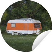 Tuincirkel Caravan - Oranje - Weide - 120x120 cm - Ronde Tuinposter - Buiten XXL / Groot formaat!