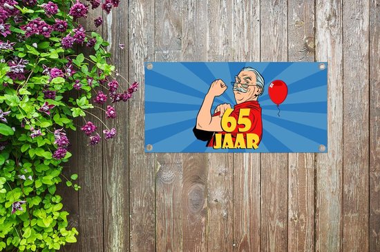 Affiche de Jardin Anniversaire - Homme - 65 Ans - 80x40 cm - Décoration murale Extérieure - Affiche de Jardin - Toile de Jardin - Affiche Clôture - Tableau Jardin - Décoration Anniversaire - Bannière