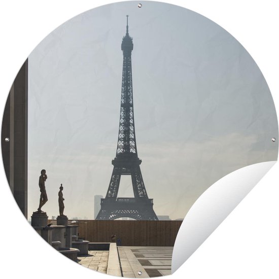 Tuincirkel Eiffeltoren - Beeld - Plein - 60x60 cm - Ronde Tuinposter - Buiten