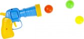 pistool met ballen 13 cm geel/blauw 4-delig