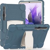 Voor Samsung Galaxy Tab S7 +/S7 FE 12,4 inch 3-laags beschermingsschermframe + pc + siliconen schokbestendig combinatiehoesje met houder (korenbloemblauw)
