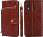 Voor Samsung Galaxy A20e Rits Tas PU + TPU Horizontale Flip Lederen Case met Houder & Kaartsleuf & Portemonnee & Lanyard (Bruin)