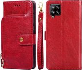 Voor Samsung Galaxy A42 5G Rits Tas PU + TPU Horizontale Flip Lederen Case met Houder & Kaartsleuf & Portemonnee & Lanyard (Rood)