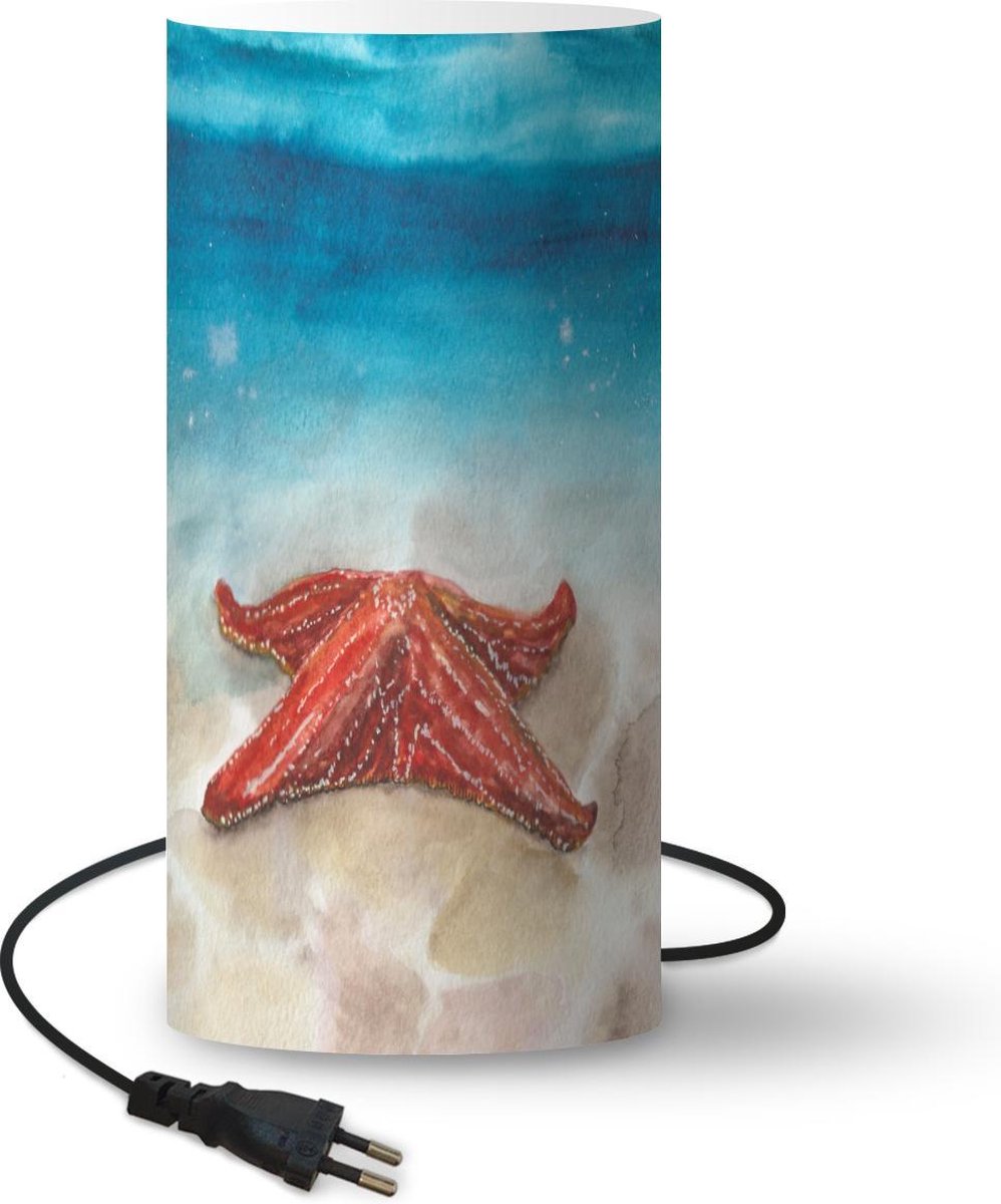 Lamp - Nachtlampje - Tafellamp slaapkamer - Zee - Waterverf - Zeester - 33 cm hoog - Ø15.9 cm - Inclusief LED lamp