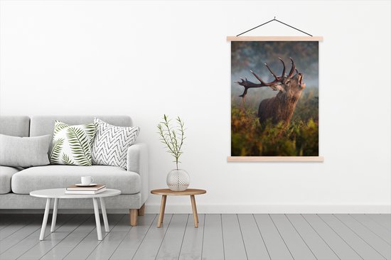 Posterhanger incl. Poster 120x160 cm - Schoolplaat - Hert - Gewei - Planten - Herfst - Textielposter - Blanke latten