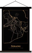 Posterhanger incl. Poster 40x60 cm - Schoolplaat - Kaart - Seraing - Goud - Zwart - Textielposter - Zwarte latten
