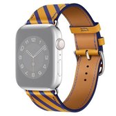 Strip textuur lederen vervangende horlogebanden voor Apple Watch Series 6 & SE & 5 & 4 44 mm / 3 & 2 & 1 42 mm (geel blauw)