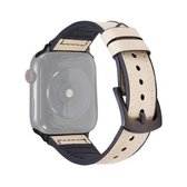 Crazy Horse-textuur lederen vervangende horlogebanden voor Apple Watch Series 6 & SE & 5 & 4 44 mm / 3 & 2 & 1 42 mm (beige wit)