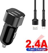 IQ 2.4A Autolader USB Oplader Auto met USB-C Kabel - Sigarettenaansteker Auto Lader Adapter Dubbele USB Poort -Geschikt voor Lenovo K4 / K8 / Lenovo Tab E10/E7/E8/E9/M8/M9/M10/Yoga/P11/Pro/Pl