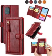 Premium vintage portemonnee hoesje met ritssluiting flip-cover hoes met kaarthoudersleuven - Geschikt voor: iPhone 12 rood