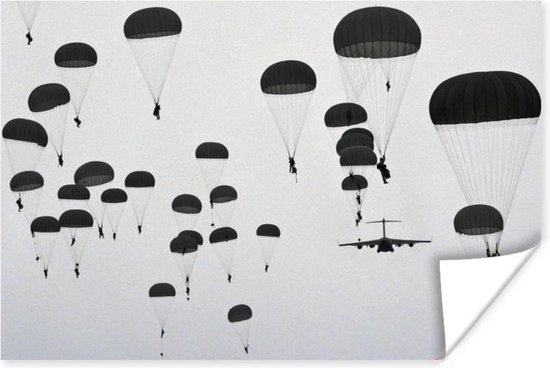 Poster Vliegtuig - Vliegen - Parachute - 90x60 cm