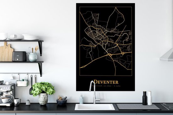 Poster Carte - Deventer - Zwart - Or - 80x120 cm