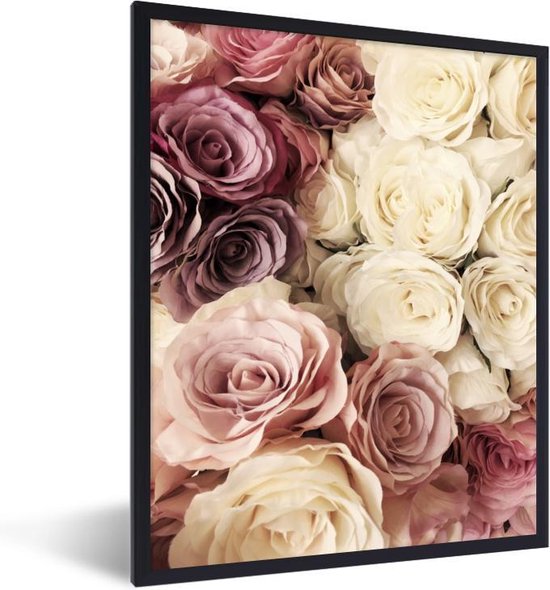 Affiche avec cadre Roses - Wit - Vintage - 60x80 cm