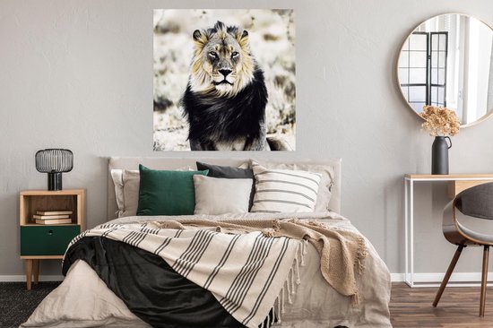 Affiche Animaux sauvages - Lion - Zwart - 100x100 cm XXL