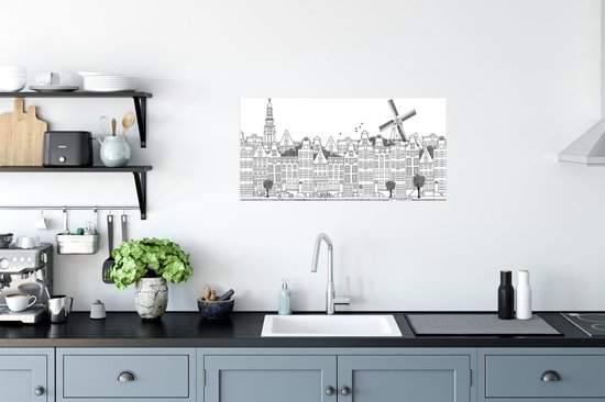 Affiche Skyline - Amsterdam - Zwart - Wit - 80x40 cm
