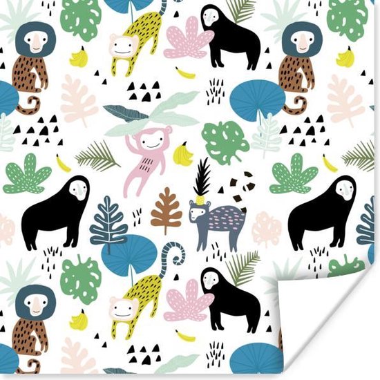 Poster Jungle - Planten - Aap - 100x100 cm XXL