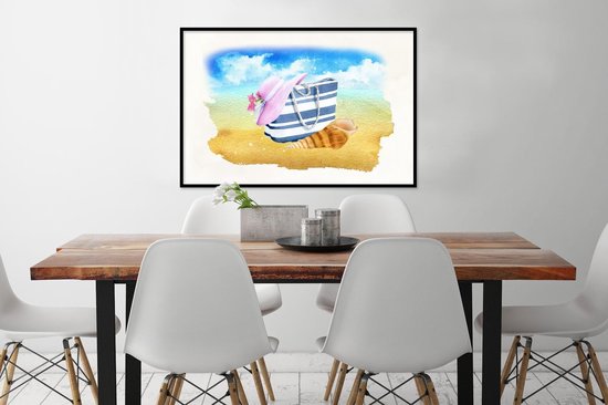 Cadre photo avec affiche - Sac - Chapeau - Coquillage - Plage - 120x80 cm - Cadre pour affiche