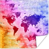 Muurdecoratie - Wereldkaart - Kleuren - Abstract - 50x50 cm - Poster