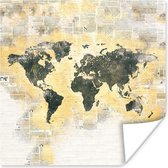 Poster Wereldkaart - Kleuren - Waterverf - 30x30 cm