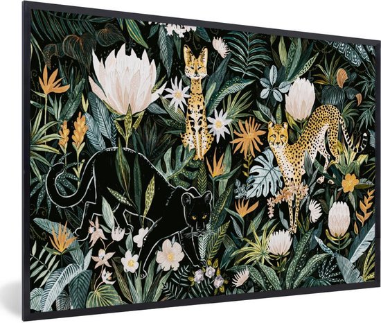 Fotolijst incl. Poster - Jungle - Dieren - Planten - 90x60 cm - Posterlijst