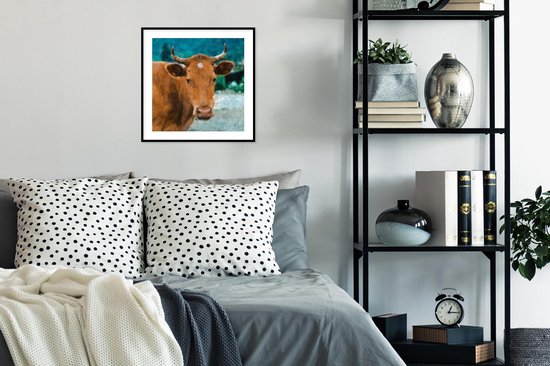 Affiche avec cadre Vache - Dessin - Marron - 40x40 cm