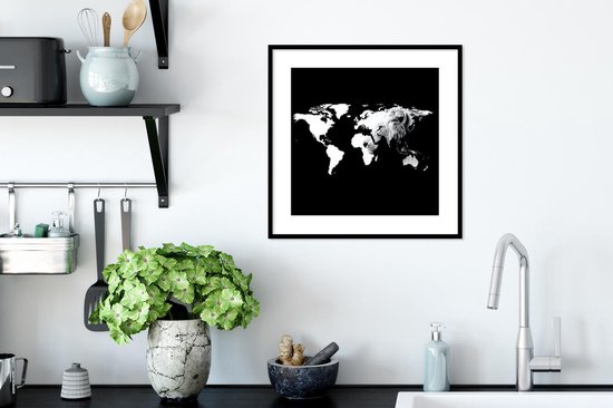 Affiche Zwart Wit - Wereldkaart - Lion - Zwart Wit - 40x40 cm