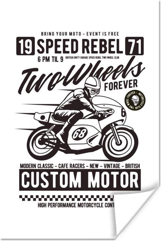 Affiche Moto - Homme - Vintage - Dessin - 40x60 cm