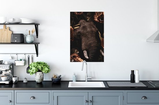 Affiche Eléphant - Fleurs - Jungle - 60x90 cm
