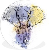 WallCircle - Tableau - Peintures Ronds Croquis À L'Encre D'Éléphant - Multicolore - 90 X 90 Cm
