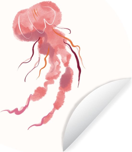 Cercle mural - Stickers muraux - Cercle de papier peint - Méduse - Rose - Aquarelle - Ø 140 cm - Cercle mural - Autocollant - Sticker mural rond