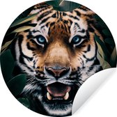 WallCircle - Stickers muraux - Cercle Papier Peint - Tigre - Feuille - Animaux - 80x80 cm - Cercle Mural - Auto Adhésif - Sticker Papier Peint Rond