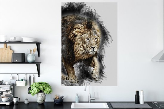 Stickers muraux - Illustration - Lion - Zwart - 80x120 cm - Feuille adhésive