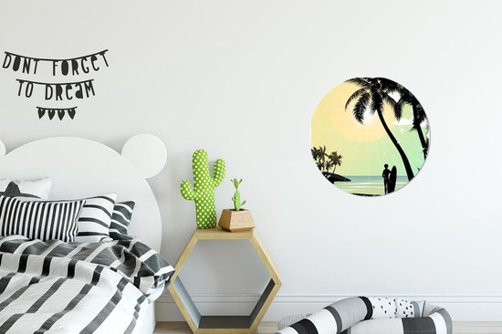 WallCircle - Tableau - Plage Soleil Palmier Surf - Multicolore - 30 X 30 Cm