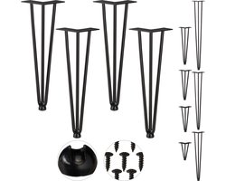 hairpin poten - 4 stuks - 3 stutten - metaal - 40 cm - zwart