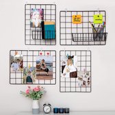 4 Pack Wandrek, Fotorek, Memobord, Fotolijst | Metaal, Zwart & Magnetisch | Voor Studentenkamer, Keuken, Gang, Woonkamer, Studeerkamer, Badkamer, WC | Wire Wall Grid Panelen | Home