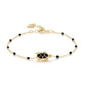 Twice As Nice Armband in verguld zilver, schildpad, zwarte email bolletjes  16 cm+3 cm