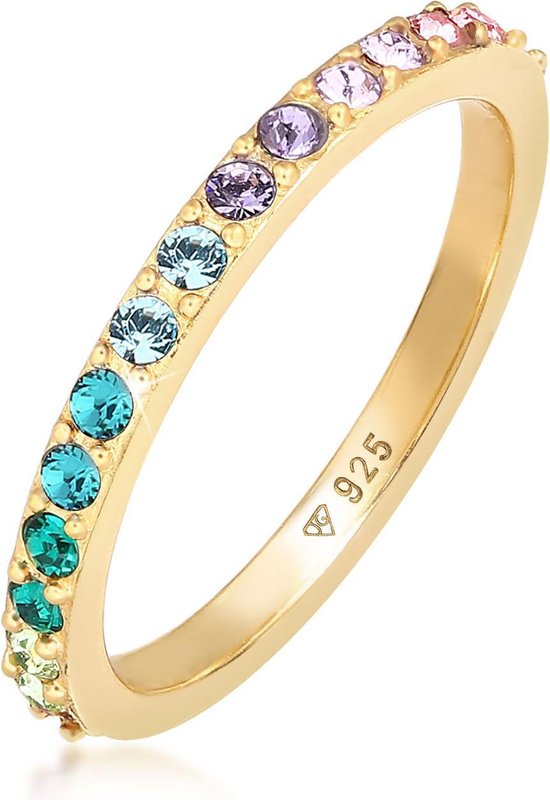Elli Ringen Damesring multi-kleuren elegant trend met kristallen in 925 sterling zilver verguld