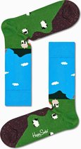 Happy Socks Little House On The Moorland Sock - unisex sokken - groen met blauw landschap - Unisex - Maat: 36-40