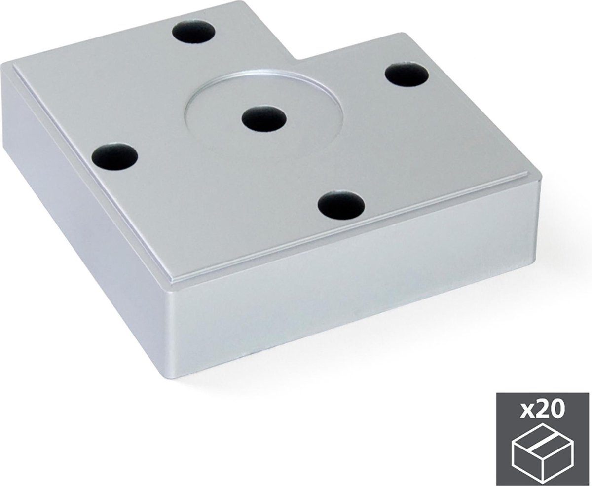 Emuca Voet voor meubels, hoogte 15 mm, Kunststof, Metallic grijs, 20 st.