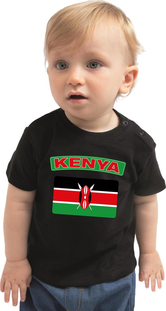 Kenya baby shirt met vlag zwart jongens en meisjes - Kraamcadeau - Babykleding - Kenia landen t-shirt 74