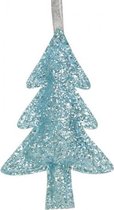 hangdecoratie boom glitter 11,5 x 28 cm polyester blauw