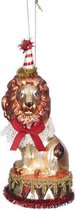 kerstboomhanger leeuw 14 x 6,5 cm glas rood/goud