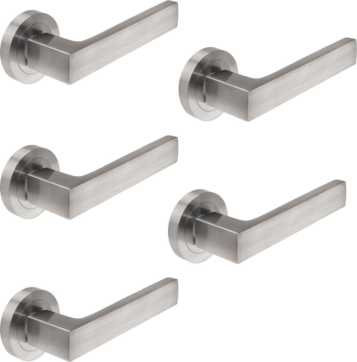 Emuca Klinken Mackay voor binnendeur, met rozet D.50 mm, Aluminium, satijnnikkel, 5 set.