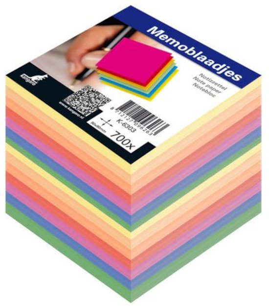Memoblaadjes stapel in regenboogkleuren, 700 vel, 80x90mm.