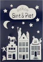 sticker welkom Sint & Piet met glitter 28,5 x 40 cm wit