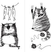 muurstickers Ink Cats 65 x 45 vinyl zwart 5-delig