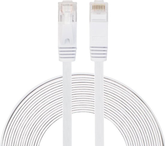 By Qubix internetkabel - 8 meter - cat 6 - Ultra dunne Flat Ethernet kabel - Netwerkkabel (1000Mbps) - Wit - UTP kabel - RJ45 - UTP kabel