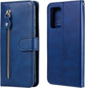 Voor OPPO Reno6 5G Mode Kalf Textuur Rits Horizontale Flip Lederen Case met Houder & Kaartsleuven & Portemonnee (Blauw)