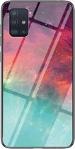 Voor Samsung Galaxy A51 5G Sterrenhemel Geschilderd Gehard Glas TPU Schokbestendig Beschermhoes (Kleur Sterrenhemel)