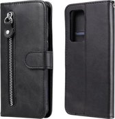 Voor OPPO Reno6 Pro + 5G Mode Kalf Textuur Rits Horizontale Flip Lederen Case met Houder & Kaartsleuven & Portemonnee (Zwart)